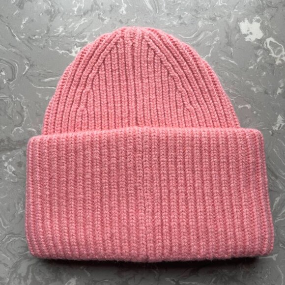 Acne Studios Pink Wool Face Patch Beanie Soft Knit Designer Hat main image 5
